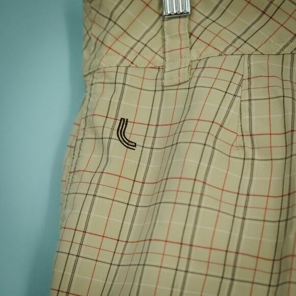 Lole Size 6 Tan Beige Plaid Print Bermuda Cuffed Roll Tab Active Hiking Shorts - Picture 3 of 9